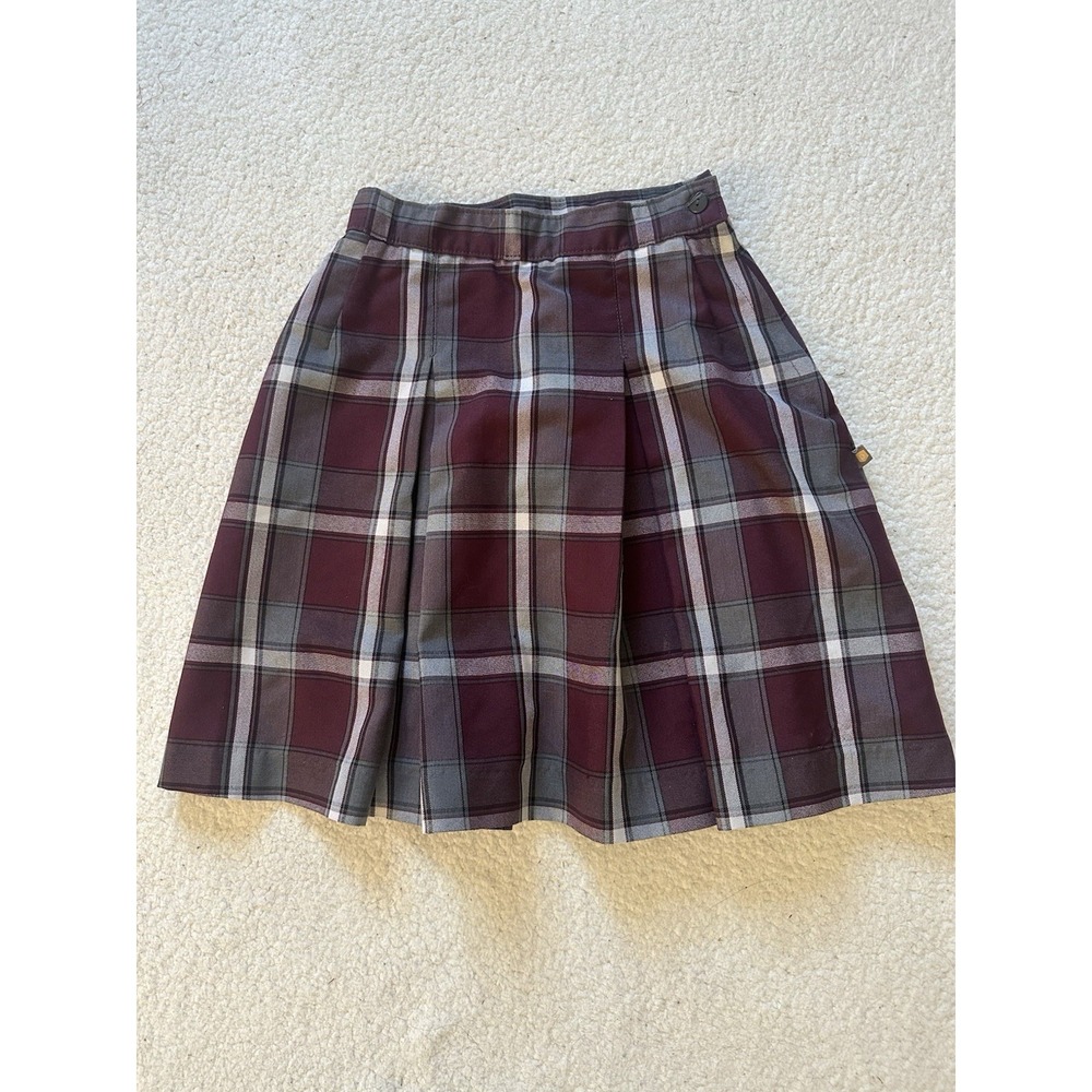 Dennis Uniform Girls Junior 1 Burgundy Plaid Skirt Side Zip With Pockets